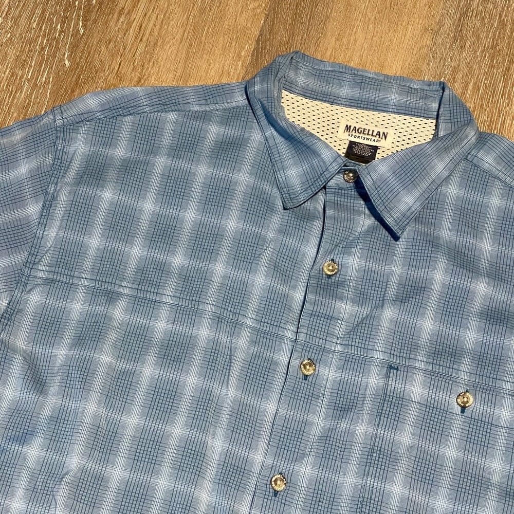 Magellan Sportswear Mens Blue Plaid Short Sleeve‎ Button Up Shirt XL EUC